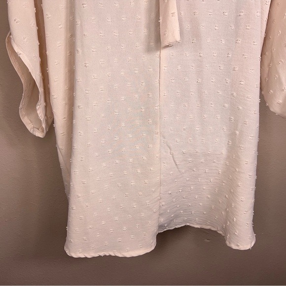 1X PASTEL PINK DOT TEXTURE BLOUSE MOCK NECK HALF SLEEVE - Picture 2 of 10
